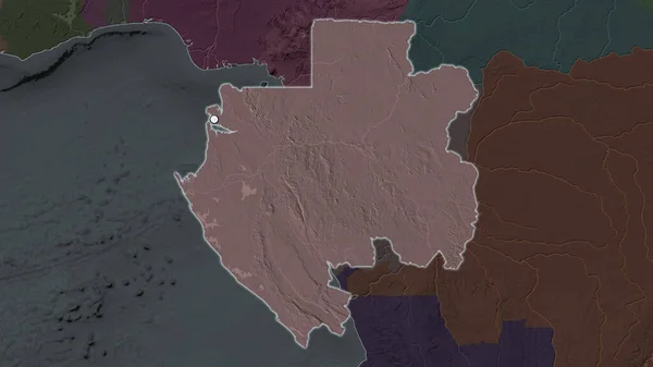 加蓬的重点地区 首都位于其邻近地区的荒凉地图上 行政区划的彩色地图 — 图库照片