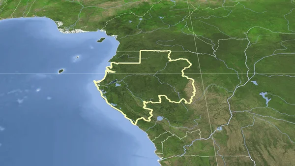 Gabon Jeho Okolí Vzdálená Šikmá Perspektiva Obrys Satelitní Snímky — Stock fotografie