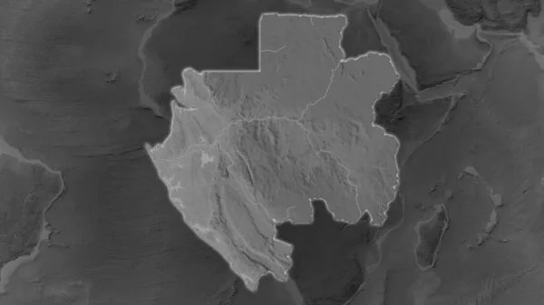 Oblast Gabonu Zvětšovala Zářila Tmavém Pozadí Svého Okolí Mapa Nadmořské — Stock fotografie