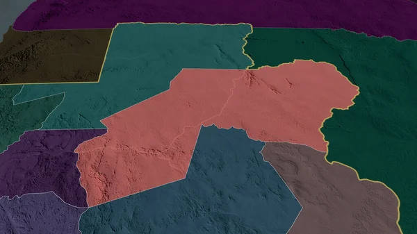 大子上 Ivindo ガボンの州が拡大して強調表示されました 行政区画の色と衝突した地図 3Dレンダリング — ストック写真