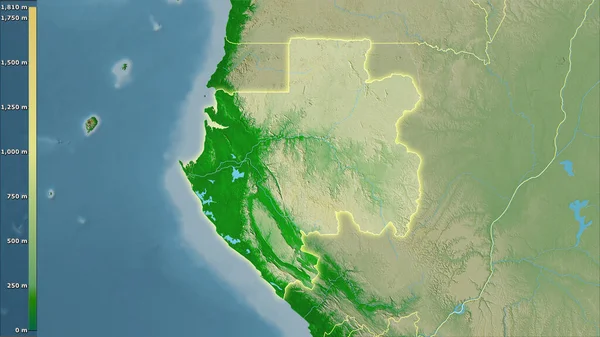 Gabon Bölgesinin Fiziksel Haritası Efsanevi Stereografik Projeksiyonla Işık Saçan Ana — Stok fotoğraf