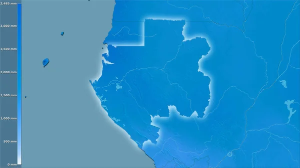 加蓬地区内的年降水量在立体投影中的图例 具有发光轮廓的栅格层的原始成分 — 图库照片