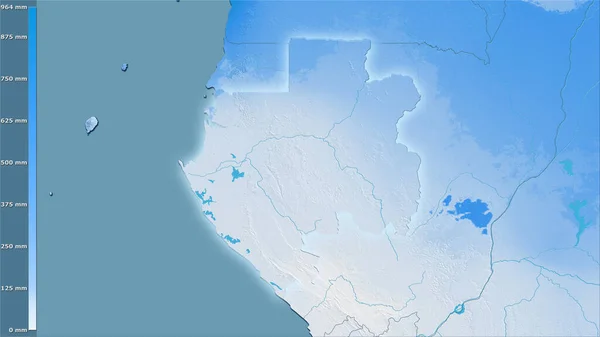 加蓬共和国地区内最寒冷的地区在立体投影中的降水量 具有明亮轮廓的栅格层的原始成分 — 图库照片