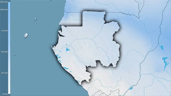 加蓬共和国地区最干旱月份的降水 在立体投影中带有传说 深色发光轮廓的栅格层的原始成分 — 图库照片