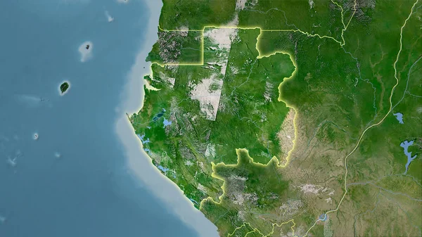Uydu C haritasında stereografik projeksiyondaki Gabon alanı - ışık saçan ana hatlı raster katmanlarının ham bileşimi
