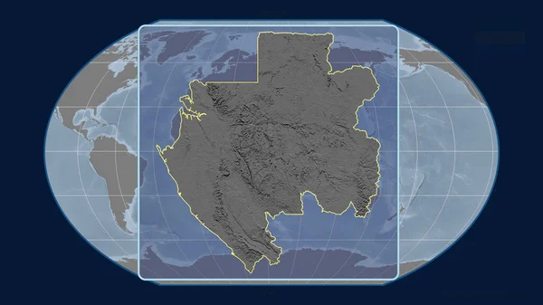 Увеличенный Вид Габонский Контур Перспективными Линиями Против Глобальной Карты Каврайской — стоковое фото