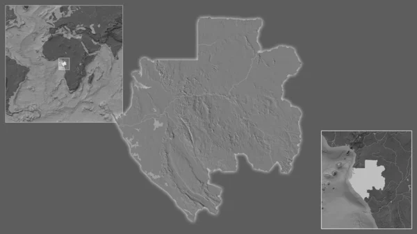 ガボンとその地域に位置し 大規模な世界地図の中心部のクローズアップ 標高マップ — ストック写真