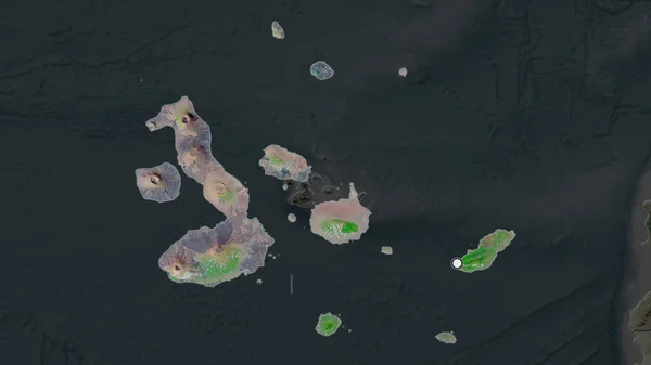 Área Destaque Das Ilhas Galápagos Com Ponto Capital Mapa Dessaturado — Fotografia de Stock