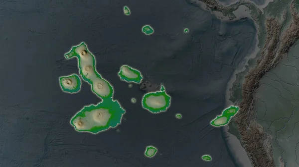 Galapagosöarna Området Förstorades Och Lyste Mörk Bakgrund Sin Omgivning Huvuddrag — Stockfoto