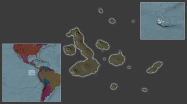 Galapagos Adaları 'na ve bölgedeki konumuna ve geniş çaplı bir dünya haritasının merkezine yakın. İdari bölümün renk haritası