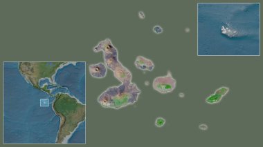 Galapagos Adaları 'na ve bölgedeki konumuna ve geniş çaplı bir dünya haritasının merkezine yakın. Uydu görüntüleri