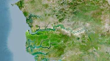 Uydudaki Gambiya bölgesi stereografik projeksiyondaki bir harita - raster katmanlarının ham bileşimi