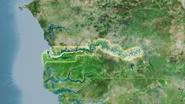 Stereografik projeksiyondaki D uydusundaki Gambiya bölgesi - ışık saçan ana hatlı raster katmanlarının ham bileşimi