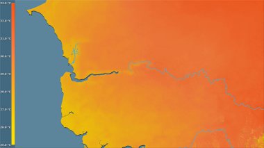 Efsanevi stereografik projeksiyonda Gambiya bölgesinin en sıcak çeyreğinin ortalama sıcaklığı - raster tabakalarının ham bileşimi