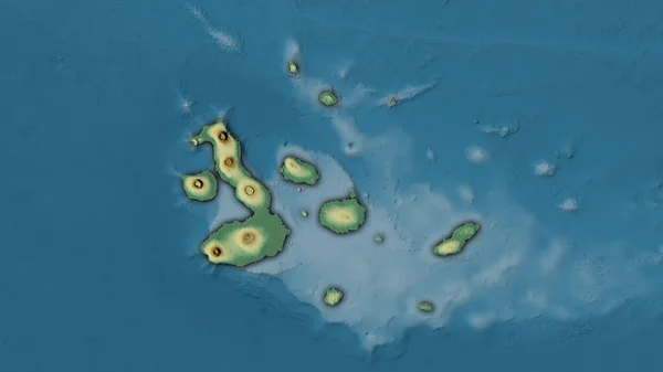 立体投影図の地形図上のガラパゴス諸島エリア 暗い輝線の輪郭を持つラスター層の生の組成 — ストック写真