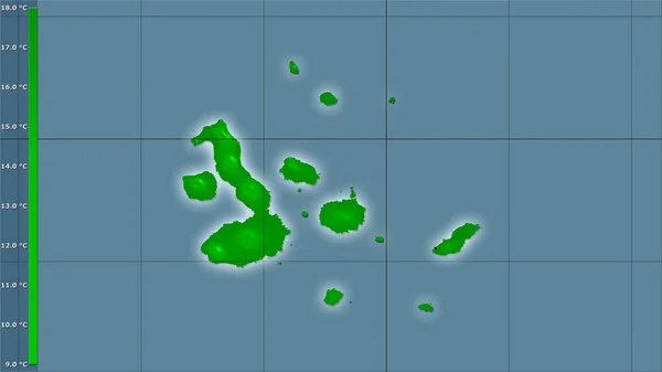 Minimalna Temperatura Najzimniejszego Miesiąca Obszarze Wysp Galapagos Projekcji Stereograficznej Legendą — Zdjęcie stockowe