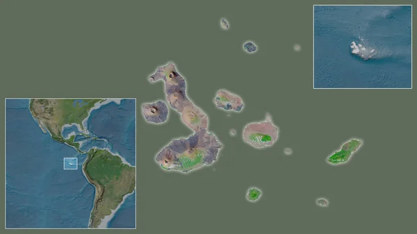 Detailní Záběr Galapágy Jeho Umístění Regionu Středu Rozsáhlé Mapy Světa — Stock fotografie