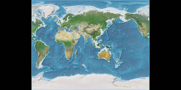 Světová Mapa Stereografické Projekci Gall Soustřeďuje Východní Délky Satelitní Snímky — Stock fotografie