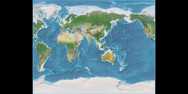 World Map Gall Stereographic Projection Centered East Longitude Satellite Imagery — Stock Photo, Image