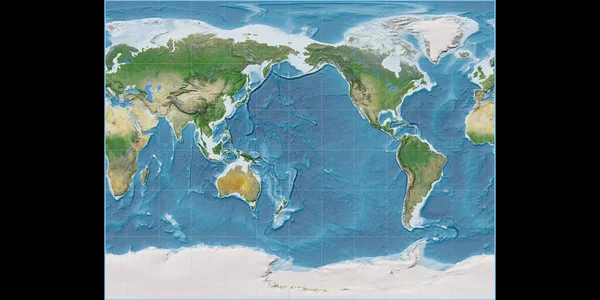 Карта Мира Стереографической Проекции Галла Сосредоточена 170 Западной Долготе Спутниковые — стоковое фото