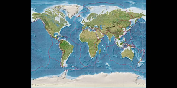 Карта Мира Стереографической Проекции Галла Сосредоточена Восточной Долготе Спутниковые Снимки — стоковое фото