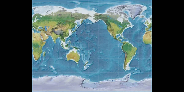Карта Мира Стереографической Проекции Галла Сосредоточена 170 Западной Долготе Основные — стоковое фото