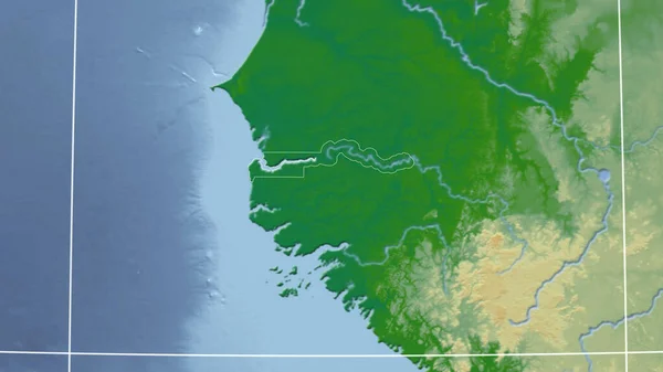Gâmbia Bairro Perspectiva Distante Com Contorno País Cor Mapa Físico — Fotografia de Stock