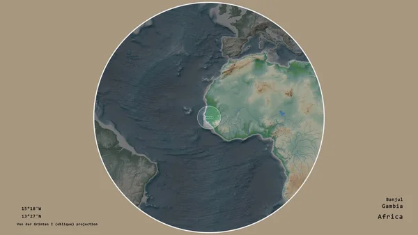 Área Gâmbia Marcada Com Círculo Mapa Grande Escala Continente Isolado — Fotografia de Stock