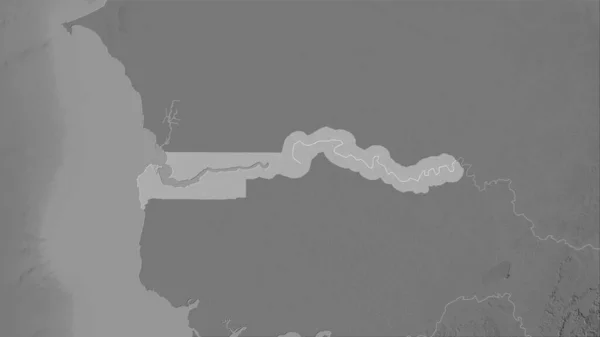 Obszar Gambii Mapie Elewacji Skali Szarości Projekcji Stereograficznej Surowa Kompozycja — Zdjęcie stockowe