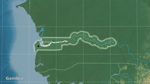 Gambia Mapa Topográfico Relieve Proyección Estereográfica Composición Principal —  Fotos de Stock