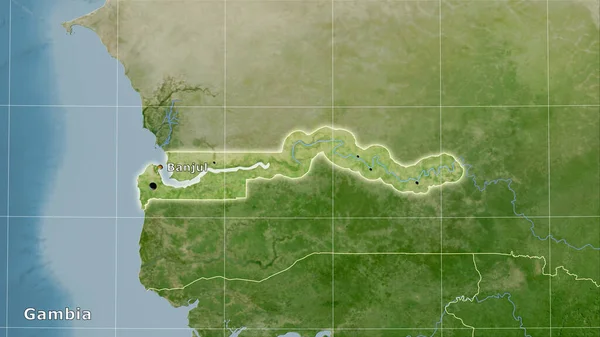 Зона Гамбии Карте Спутника Стереографической Проекции Основная Композиция — стоковое фото