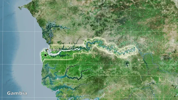 Гамбия Площадь Спутниковой Карте Стереографической Проекции Основная Композиция — стоковое фото