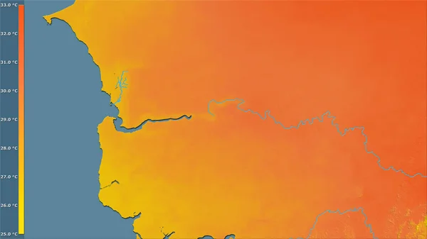 Průměrná Teplota Nejteplejší Čtvrti Oblasti Gambie Stereografické Projekci Legendou Hrubé — Stock fotografie