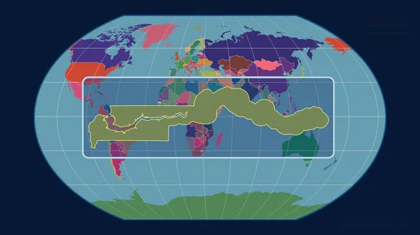 Přiblížený Pohled Gambii Perspektivními Liniemi Proti Globální Mapě Projekci Kavrayskiy — Stock fotografie