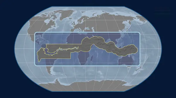 Přiblížený Pohled Gambii Perspektivními Liniemi Proti Globální Mapě Projekci Kavrayskiy — Stock fotografie