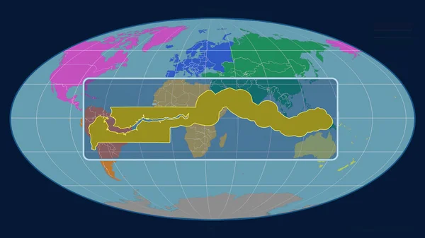 Přiblížený Pohled Gambii Perspektivními Liniemi Proti Globální Mapě Mollweidově Projekci — Stock fotografie