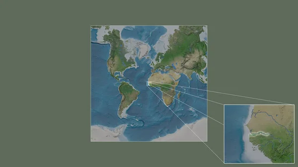 Expanded Enlarged Area Gambia Extracted Large Scale Map World Leading — Stock Photo, Image