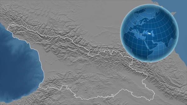 Gruzja Globus Kształcie Kraju Powiększoną Mapą Swoim Zarysem Mapa Elewacji — Zdjęcie stockowe