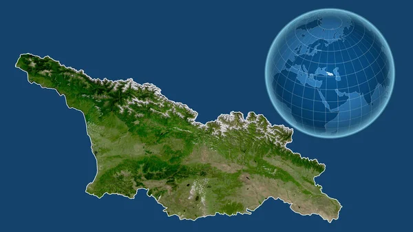 Georgia. Globe with the shape of the country against zoomed map with its outline isolated on the blue background. satellite imagery