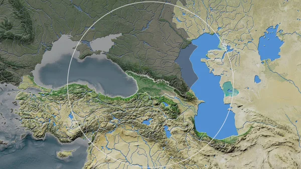 格鲁吉亚扩大了的地区 周围是其邻近地区的一个圆圈 卫星图像 — 图库照片