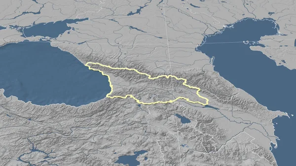 Georgien Und Seine Nachbarschaft Distanzierte Schrägperspektive Umrissene Form Graustufen Höhenkarte — Stockfoto