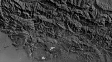 Racha-Lechkhumi-Kvemo Svaneti, Gürcistan bölgesi. Gölleri ve nehirleri olan gri tonlu bir harita. Ülke alanına göre şekillendirilmiş. 3B görüntüleme