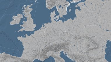 Almanya ve komşuları. Uzak eğimli perspektif - özet yok. Gri tonlama yükseklik haritası