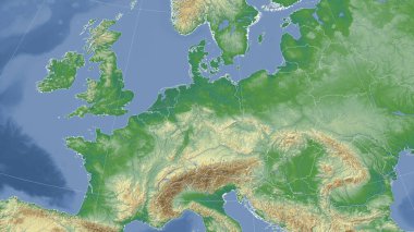 Almanya ve komşuları. Uzak eğimli perspektif - özet yok. renk fiziksel haritası