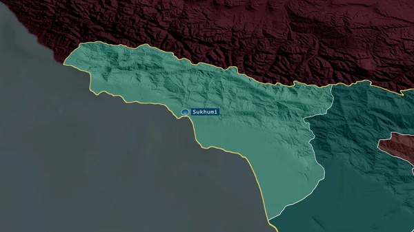 Abjasia República Autónoma Georgia Acercó Destacó Con Capital Mapa Coloreado — Foto de Stock