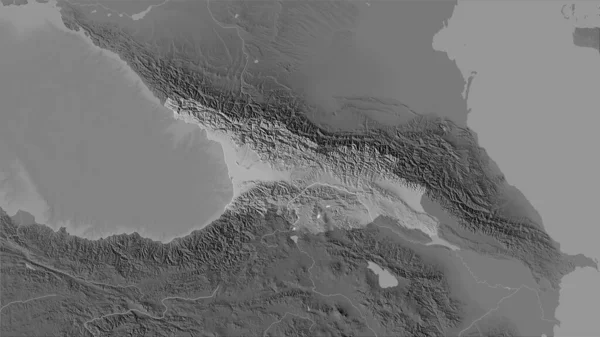 立体投影のグレースケール標高マップ上のジョージア領域 ラスター層の生の組成 — ストック写真