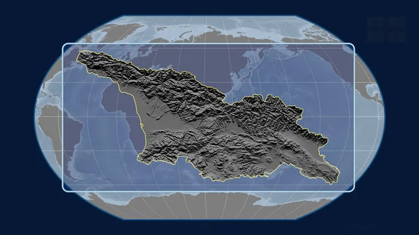 Zbliżenie Gruzję Zarysu Linii Perspektywy Wobec Globalnej Mapy Projekcji Kavrayskiy — Zdjęcie stockowe