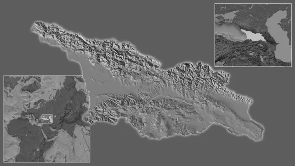 Grúzia Közelsége Elhelyezkedése Régióban Egy Nagyszabású Világtérkép Közepén Kétszintes Magassági — Stock Fotó