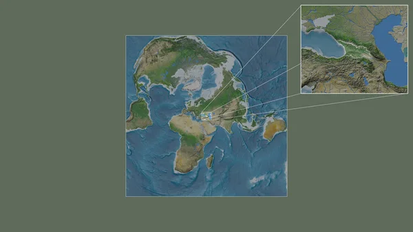 从世界大比例尺地图中提取出的格鲁吉亚扩大和扩大的地区 其主要线连接了框架的各个角落 卫星图像 — 图库照片