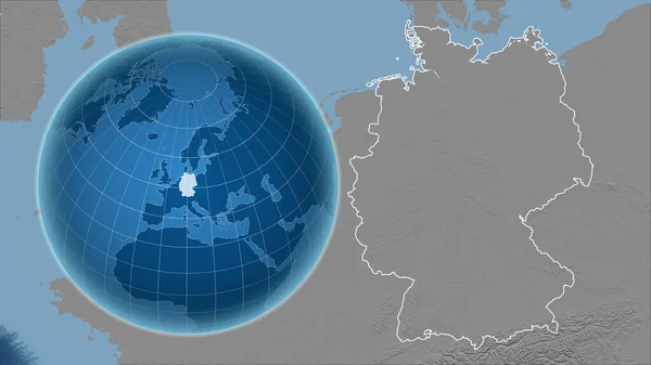 Allemagne Globe Avec Forme Pays Contre Carte Zoomée Avec Son — Photo